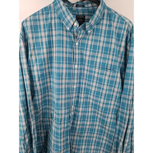 J. Crew Mens XXL 2XL Blue Plaid Long Sleeve Slim Untucked Shirt Flex Washed‎ - Picture 4 of 6